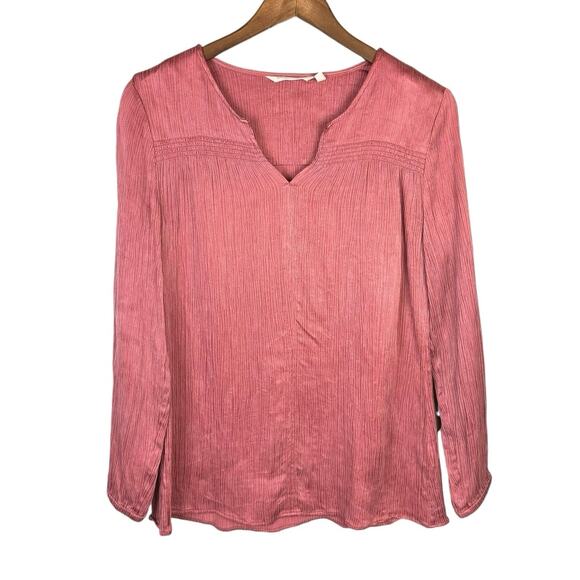 Soft Surroundings Lumi Terra Cotta Pink Long Sleeve V-neck Textured Top - Picture 7 of 11